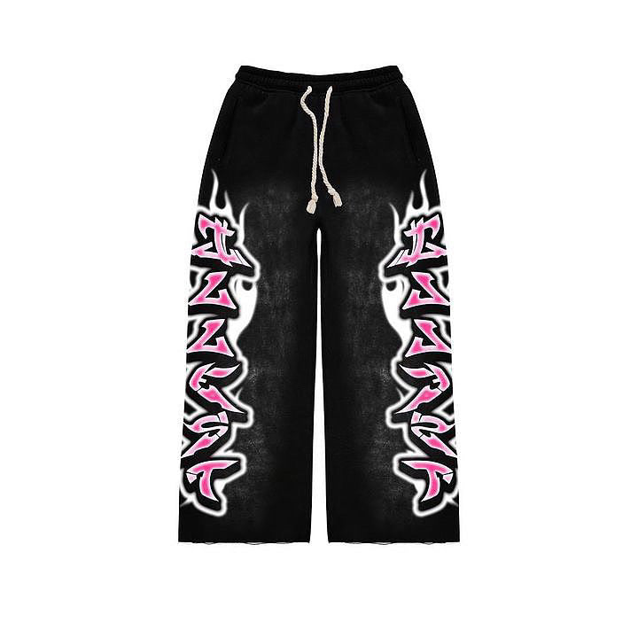 Pink Flame Sweatpants on Black